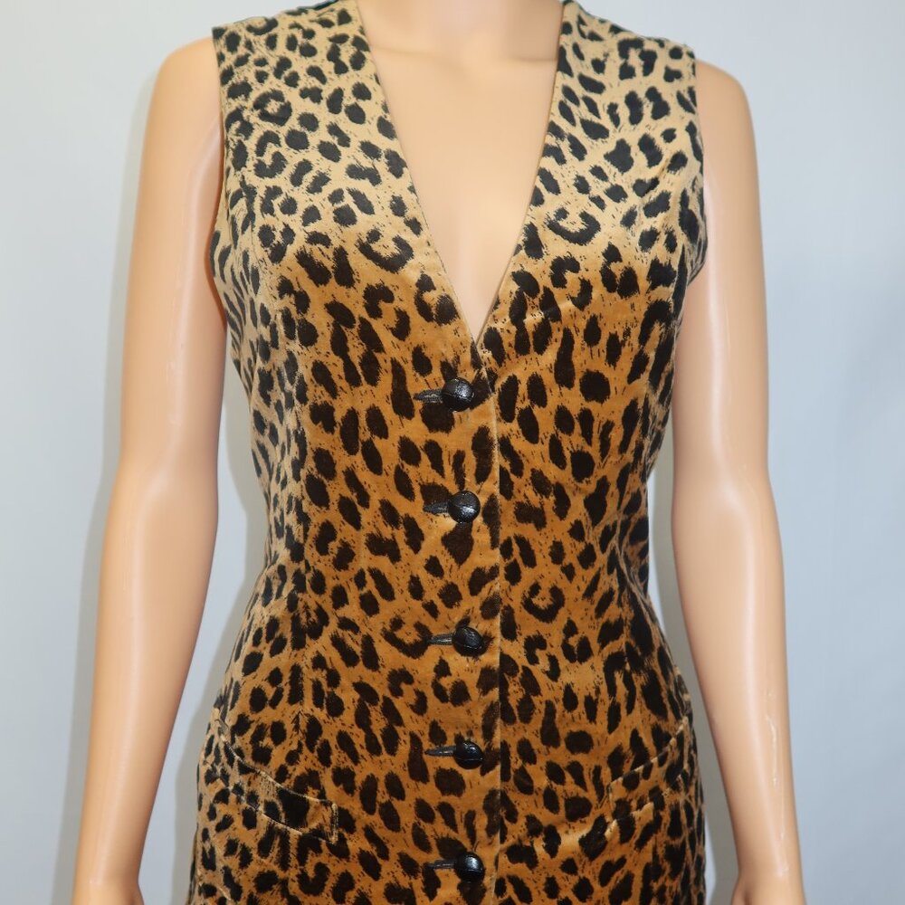 Jeffrey Halper BAD Leopard Velvet Vest Size M 70s Punk Trashy Glam Rock Mobwife
